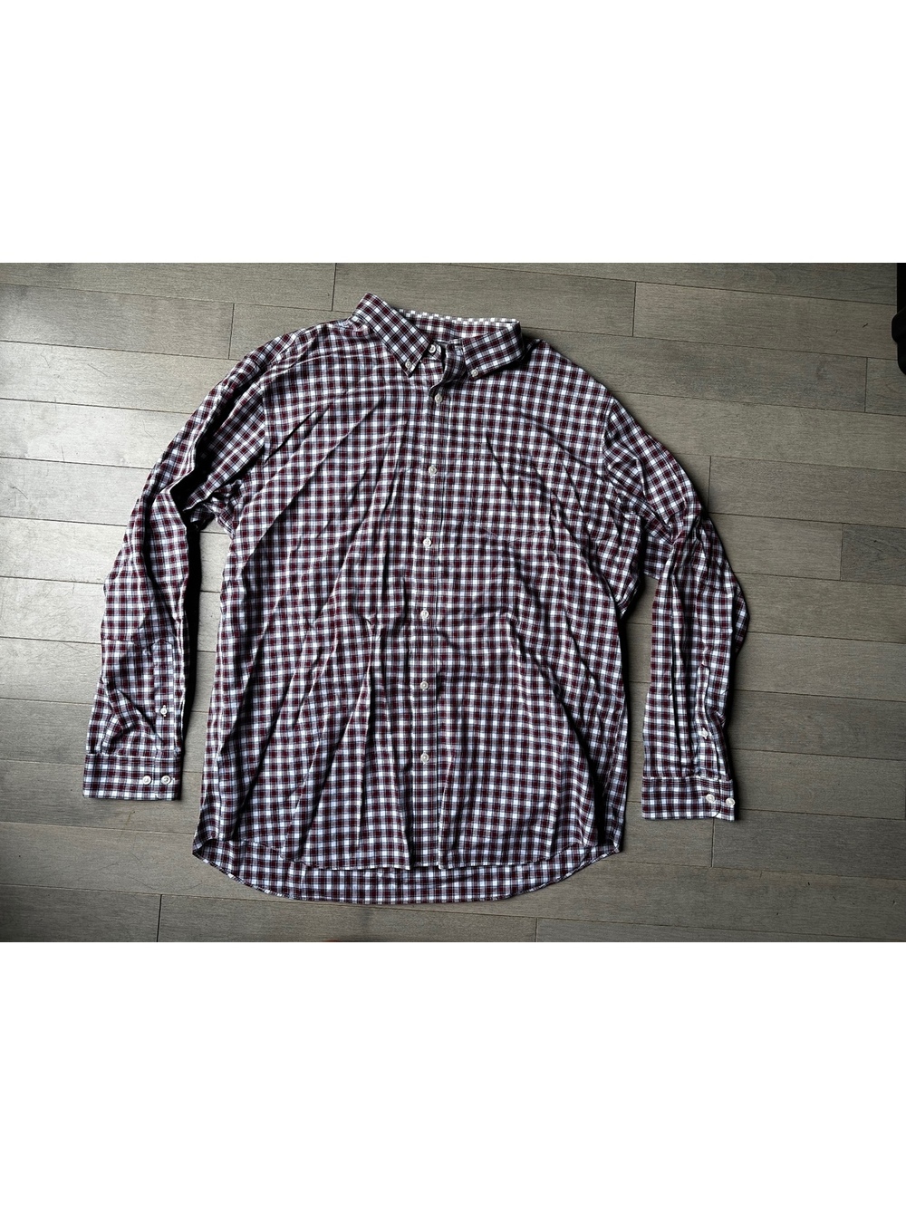 Men’s L.L.Bean Slightly Fitted XL Regular Red and White Check Button-Up Shirt